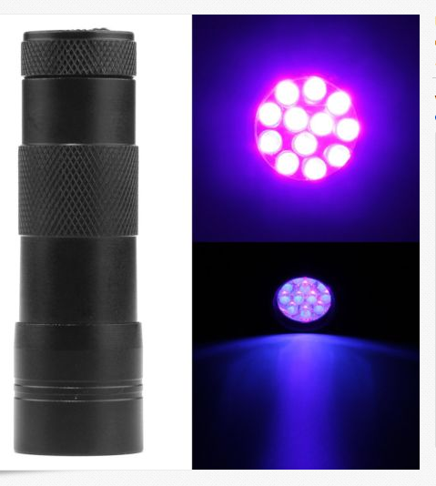 12LED UV      Linternas UV, de luz negra de 12 LED y luz negra 395nm para detección de orina de mascotas y manchas domésticas